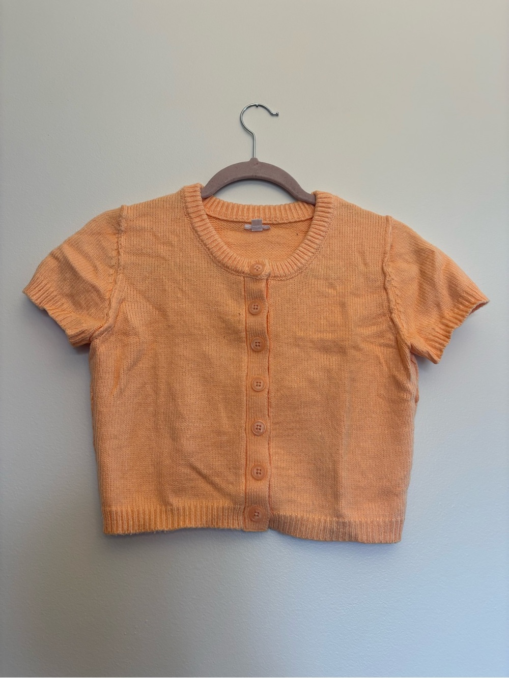 Garage Peach Short Sleeve Button Crop Cardigan